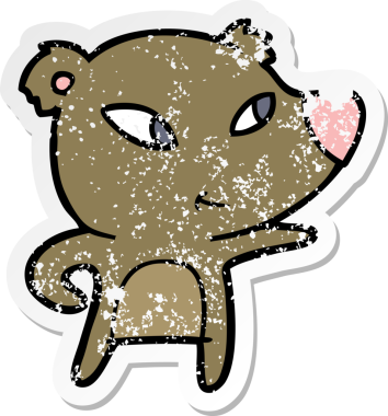 Bir insan tarafından çizilmiş şirin bir ayının sıkıntılı çıkartması.