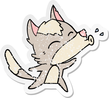 Bir insan tarafından çizilmiş uluyan kurt çizgi filminin sıkıntılı çıkartması.