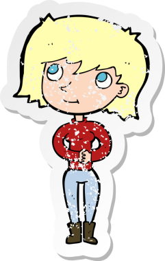 Bir insan tarafından çizilmiş, karikatür dostu bir kadının gerilimli çıkartması.