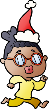 Bir insanın çizdiği Noel Baba şapkası takan bir kadının el çizimi karikatürü.