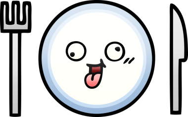 Bir insan tarafından çizilmiş yemek tabağının gölgeli çizgi filmi.