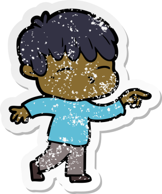 Bir insan tarafından çizilmiş, sıkıntılı bir çizgi film çıkartması.