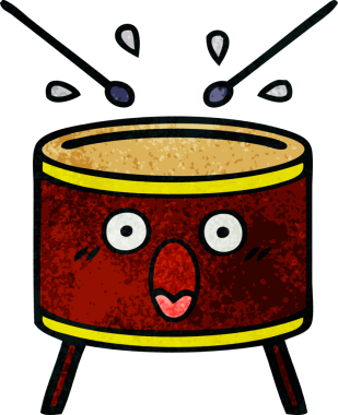 Bir insan tarafından çizilmiş eski grunge desenli davul karikatürü.