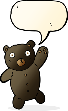 Bir insan tarafından çizilmiş konuşma balonu olan sevimli siyah oyuncak ayı.