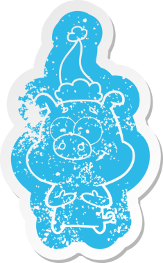 Mutlu çizgi film, insan tarafından çizilmiş Noel Baba şapkası takan bir domuzun sıkıntılı çıkartması.