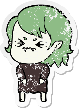 Bir insan tarafından çizilmiş rahatsız bir vampir kızın sıkıntılı çıkartması.