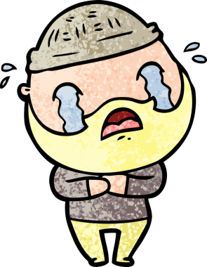 Çizgi film sakallı adam bir insan tarafından çizilmiş ağlıyor.