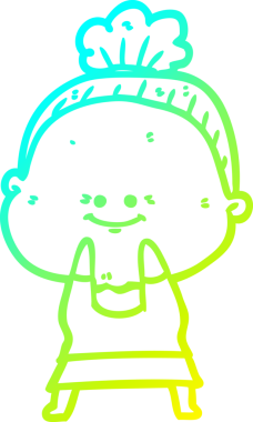 Bir insan tarafından çizilmiş, mutlu, yaşlı bir kadının çizimi.