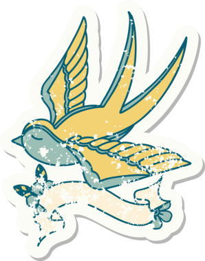 Bir insan tarafından çizilmiş bir kırlangıç sancağına sahip eski bir etiket.