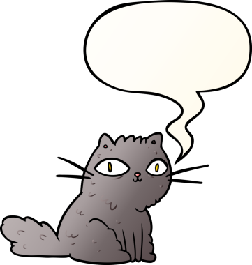 Çizgi film kedisi, bir insan tarafından çizilmiş yumuşak eğimli konuşma baloncuğuyla sana bakıyor.