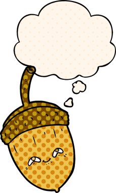 Düşünce baloncuğu olan çizgi film meşe palamudu bir insan tarafından çizilmiş.