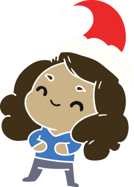 Bir insan tarafından çizilmiş Kawai kızının el çizimi Noel karikatürü.