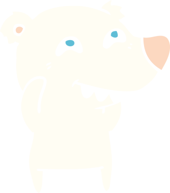 Düz renkli karikatür kutup ayısı bir insan tarafından çizilmiş dişleri gösteriyor.