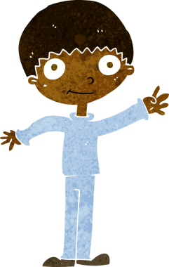 Bir insan tarafından çizilmiş mutlu el sallayan çocuk.