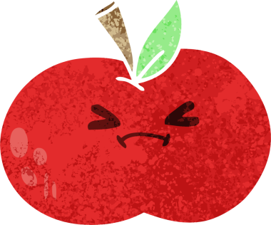 Bir insan tarafından çizilmiş retro illüstrasyon tarzı tuhaf çizgi film elması