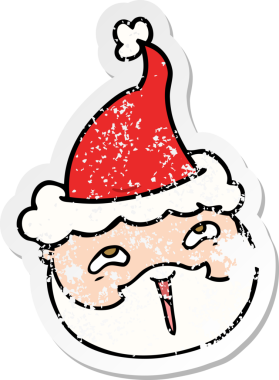 Bir insan tarafından çizilmiş, sakallı, Noel Baba şapkası takan bir erkek yüzü.