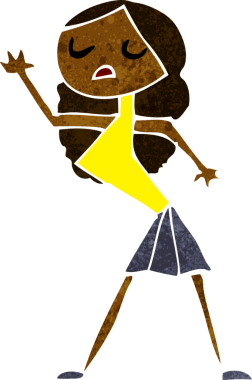 Bir insan tarafından çizilmiş çizgi film kadını.