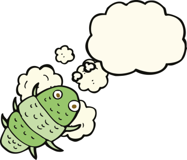 Bir insan tarafından çizilmiş düşünce baloncuklu çizgi film böceği