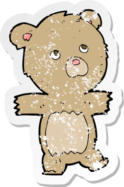 Bir insan tarafından çizilmiş şirin bir oyuncak ayının gerilmiş çıkartması.