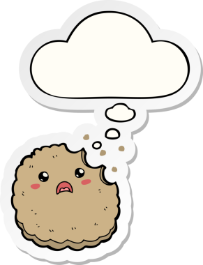 Düşünce baloncuklu çizgi film bisküvisi insan tarafından çizilmiş bir çıkartma.