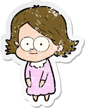 Bir insan tarafından çizilmiş mutlu bir çizgi film kızının sıkıntılı çıkartması.