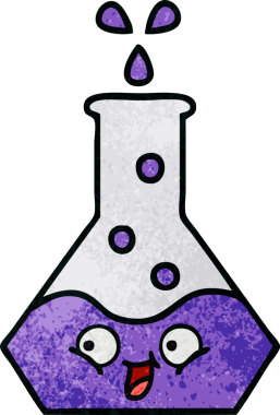 Bir insan tarafından çizilmiş bir bilim şişesinin retro grunge desen karikatürü.
