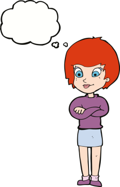 Bir insan tarafından çizilmiş düşünce baloncuğu olan gururlu bir kadın.