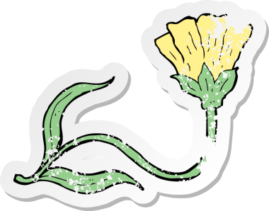 Bir insan tarafından çizilmiş karikatür çiçeğinin gerilmiş yapıştırması.