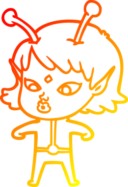 Bir insan tarafından çizilmiş güzel bir uzaylı kız çizgi çizimi.