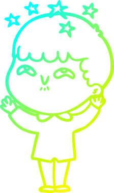 Bir çizgi film karakteri, bir insan tarafından çizilmiş soğuk gradyan çizimi.