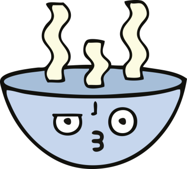 Bir insan tarafından çizilmiş sıcak çorba karikatürü.