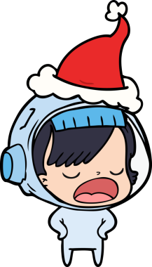 Bir astronot kadının çizdiği el çizimi. Bir insan tarafından çizilmiş Noel Baba şapkası.