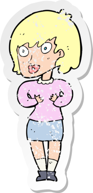 Bir insan tarafından çizilen Kim Ben jestini yapan karikatürlü bir kadının gerilimli çıkartması.