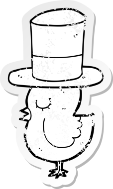 Bir insan tarafından çizilmiş silindir şapkalı çizgi film kuşunun sıkıntılı çıkartması.