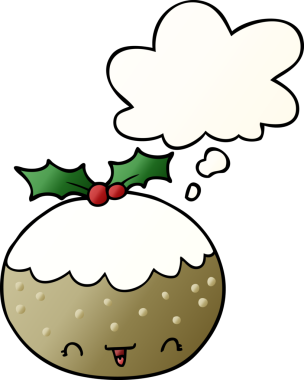 Düşünce baloncuklu tatlı çizgi film pudingi bir insan tarafından çizilmiş.