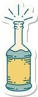 Bir insan tarafından çizilmiş dövme stili bira şişesi çıkartması.