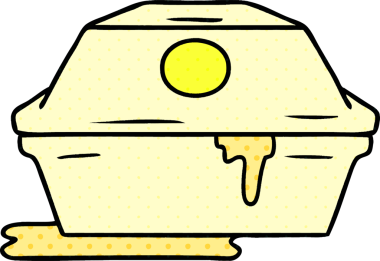 Bir insan tarafından çizilmiş hamburger konteynerinin el çizimi karikatürü.