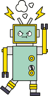 Bir insan tarafından çizilmiş sevimli bir robot karikatürü.