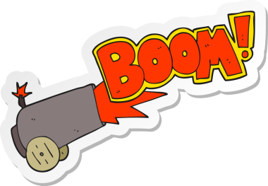 Bir insan tarafından çizilmiş karikatür top ateşleme etiketi.