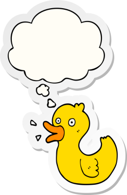 Bir insan tarafından çizilmiş, düşünce balonuyla ördek taklidi yapan bir çizgi film.
