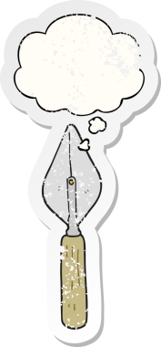 Düşünce baloncuğu olan karikatür malası insan tarafından çizilmiş yıpranmış bir çıkartma gibi.