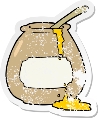 Bir insan tarafından çizilmiş karikatür bal küpünün sıkıntılı çıkartması.