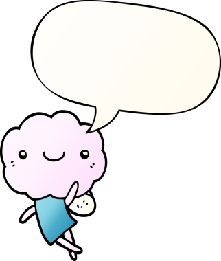 Tatlı bulut kafalı, konuşma baloncuğu olan, bir insan tarafından çizilmiş tatlı bir yaratık.