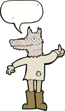 Bir insan tarafından çizilmiş konuşma balonu olan bir kurt adam.