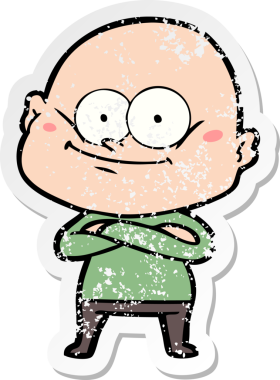 Bir insan tarafından çizilmiş kel bir adamın sıkıntılı çıkartması.