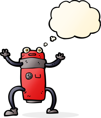 Bir insan tarafından çizilmiş düşünce baloncuklu çizgi film robotu