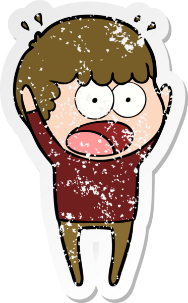 Bir insan tarafından çizilen şok olmuş bir adamın karikatür çıkartması.