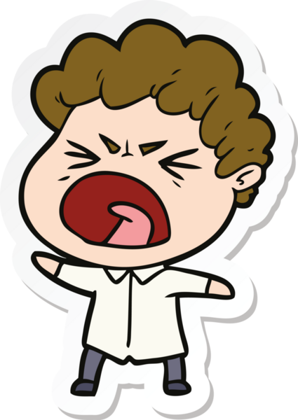 Bir insan tarafından çizilmiş öfkeli bir adamın karikatür çıkartması.