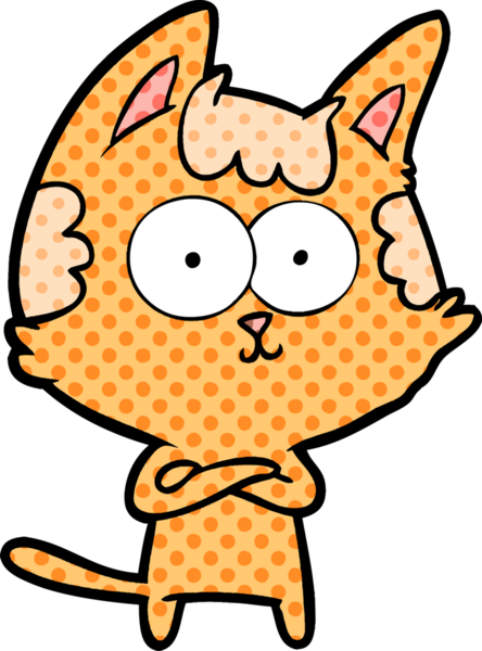 Bir insan tarafından çizilmiş mutlu çizgi film kedisi.