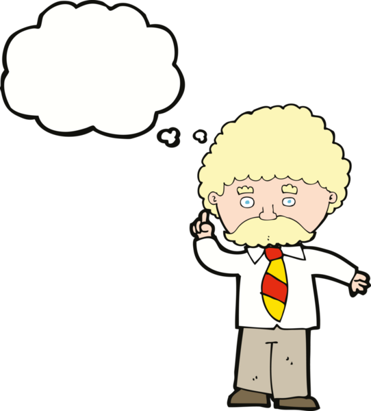 Bir insan tarafından çizilmiş düşünce baloncuklu çizgi film öğretmeni.